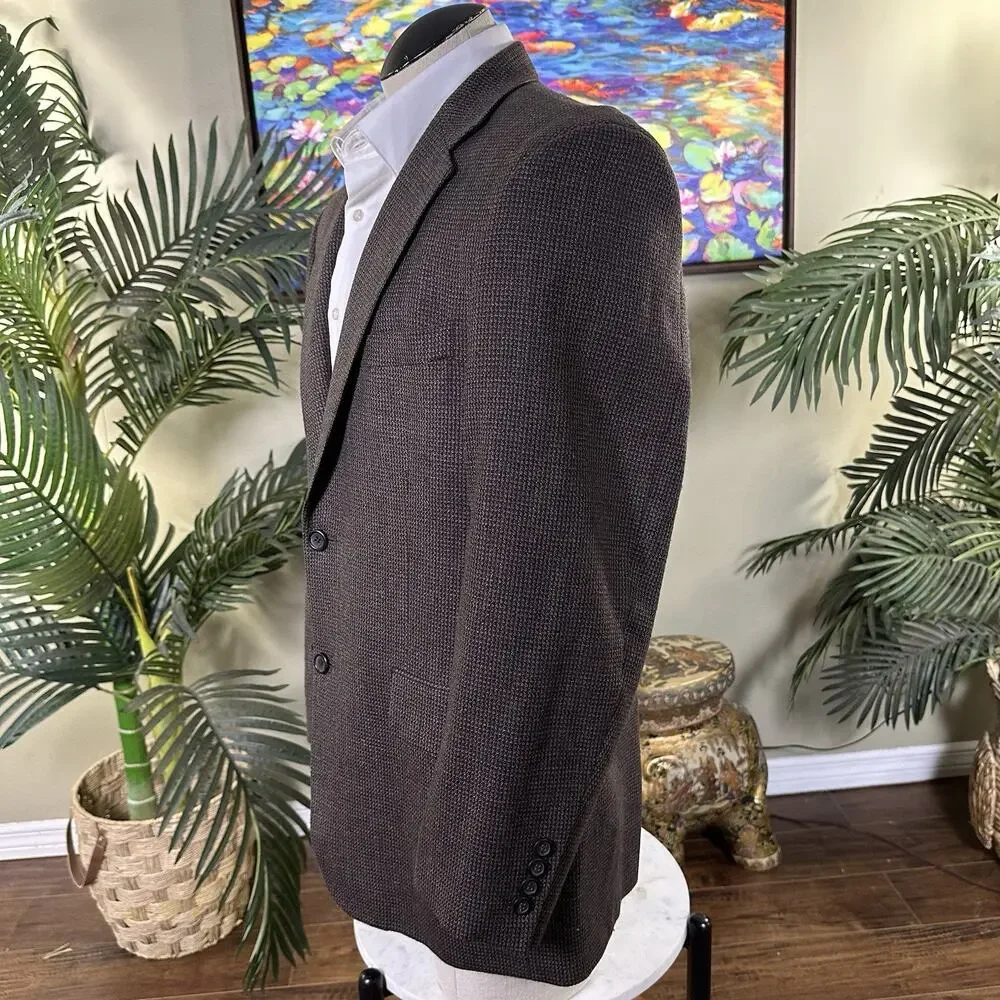 Pronto Uomo Men 42R sport coat Lambswool Houndstooth Blazer Brown